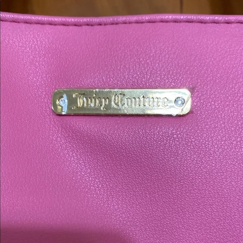 Juicy Couture “Just Say Oui!” Pink Red Glossy + Velvet Tote Bag w/ Charm Gold